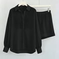 thumbnail image 5 of Cagogo Women's 2 Piece Striped Casual Set V Neck Long Sleeve Top Elastic Waisted Shorts Summer Outfits Lounge Travel Clothes Matching Two Piece, Black L, 5 of 5