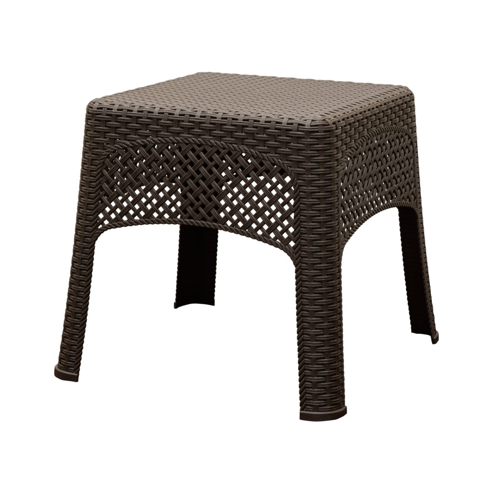 Adams Traditional Weather Wicker Stackable Polyresin Square End Table, Brown