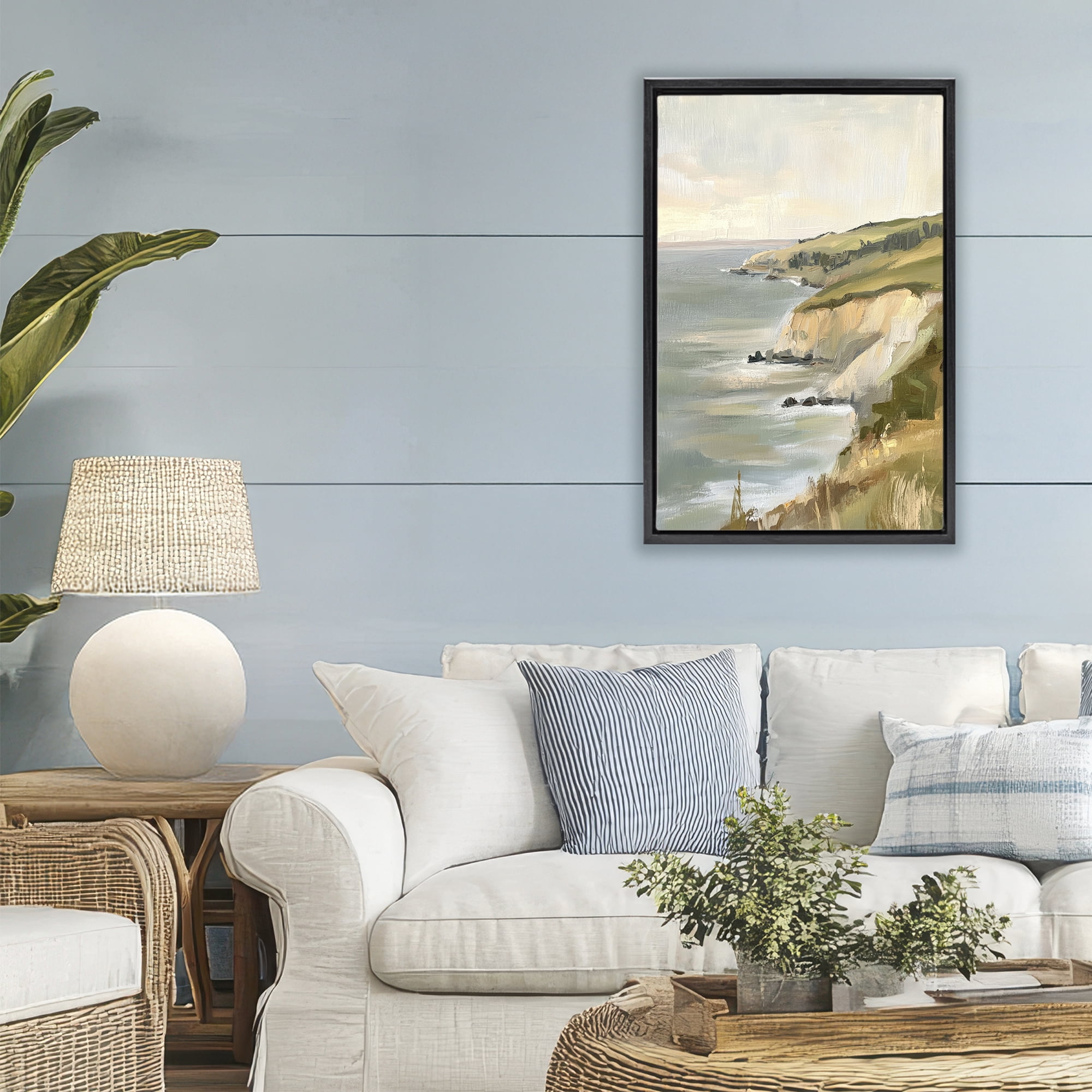 Stupell Industries Cliffs Off The Sea Black Framed Floater Canvas Wall Art, design by Petal Prints Design