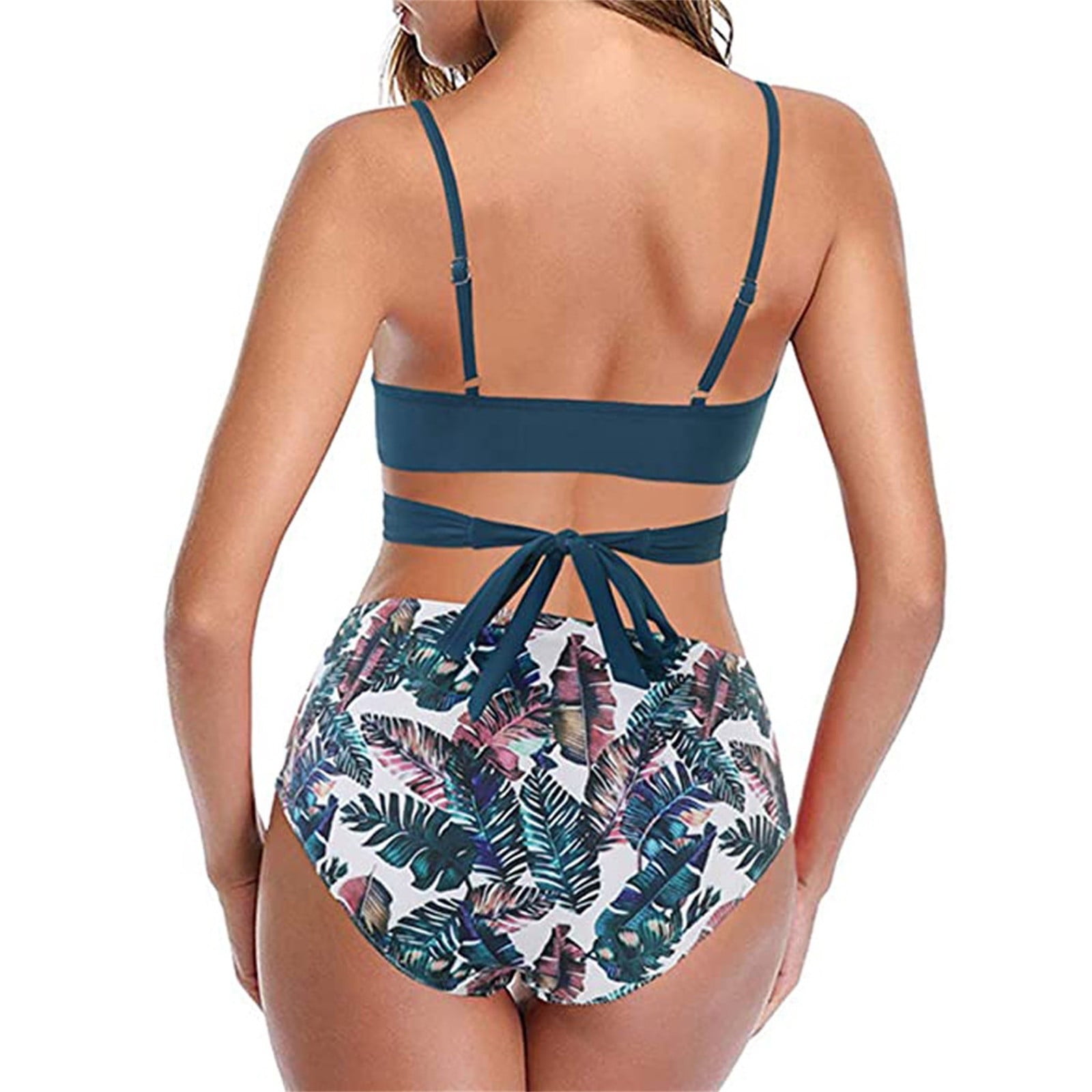 uhnmki Womens Bikini Swimsuits Halter Bandage Lace Up Push Up Sport Bra  Twist Front Print Beach Beachwear Two Piece Swimsuit : : Clothing