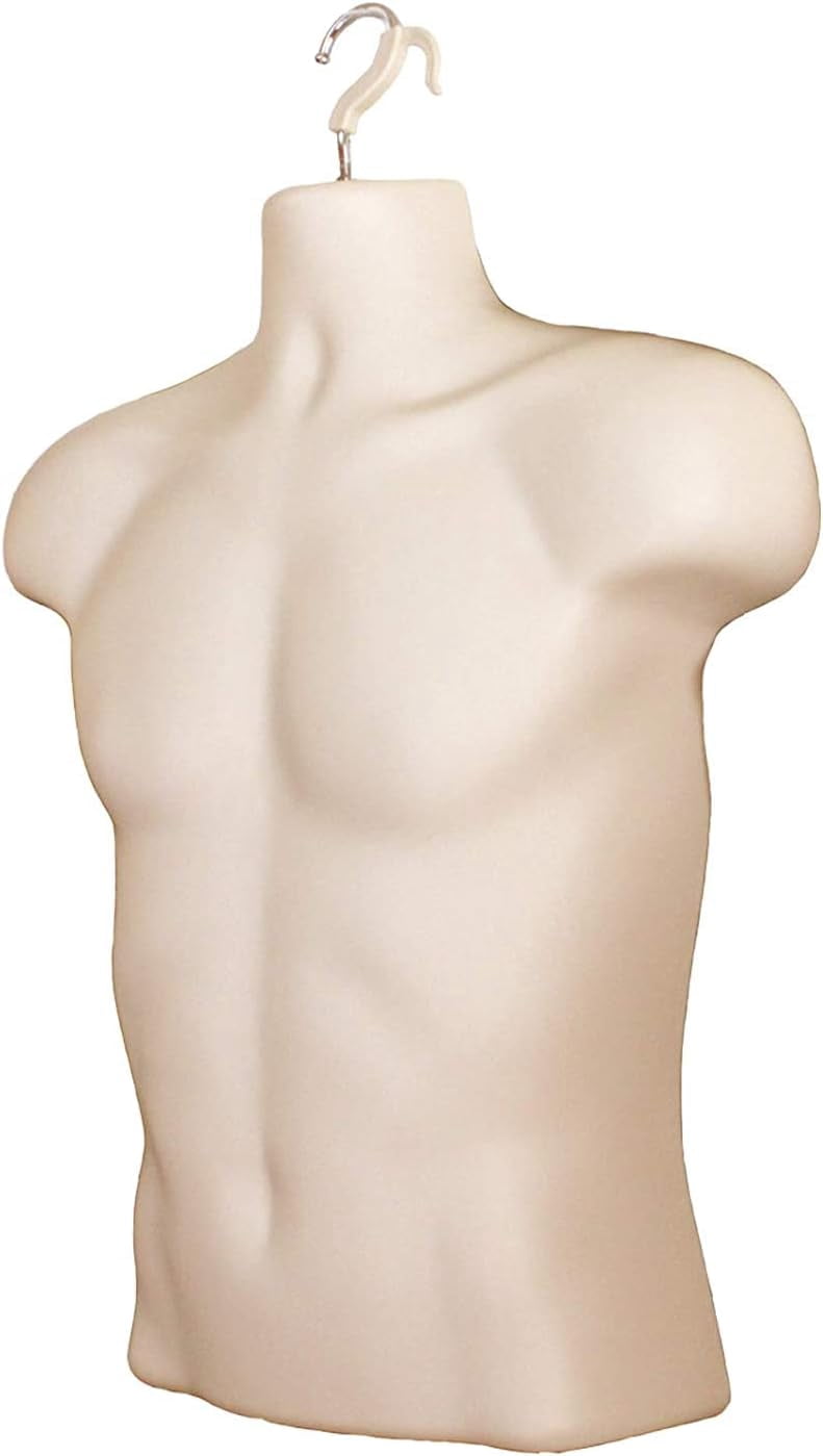 DisplayTown Flesh Male + Flesh Female Mannequin Injection Forms Half Rounded Waist Body Torso Dress Form with Only Hanging Hook, S-M Sizes