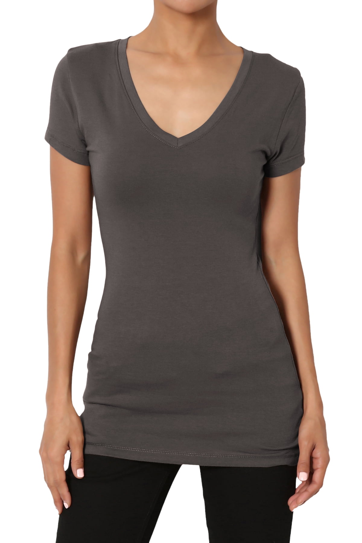 TheMogan Women's Plain Basic V-Neck Slim Fitted Short Sleeve T-Shirts ...