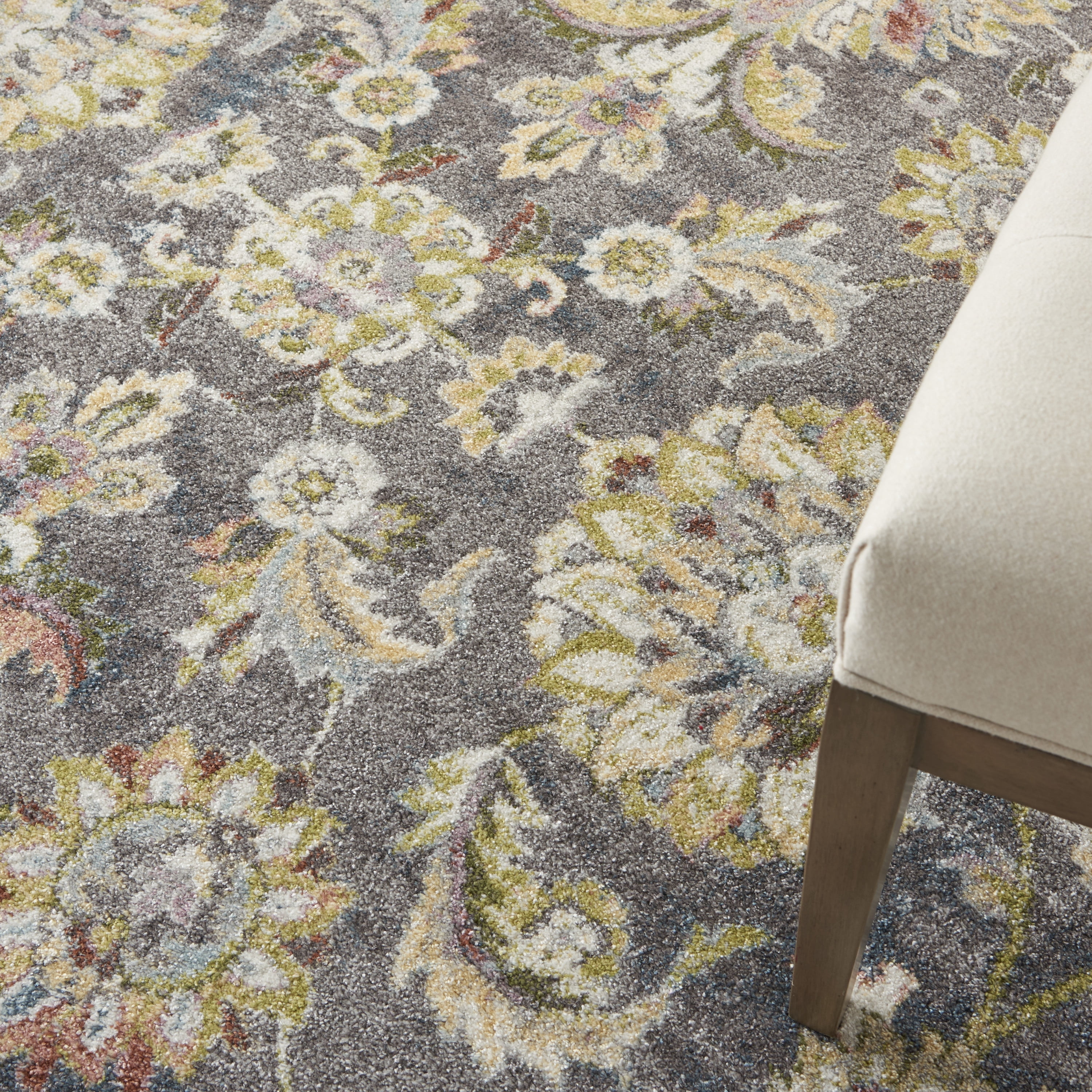 Nourison Juniper Floral Charcoal Multi 9' x 12' Area Rug, (9x12)