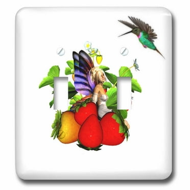 3dRose Fairy with Hummingbird and Strawberries - Double Toggle Switch (lsp_111096_2)