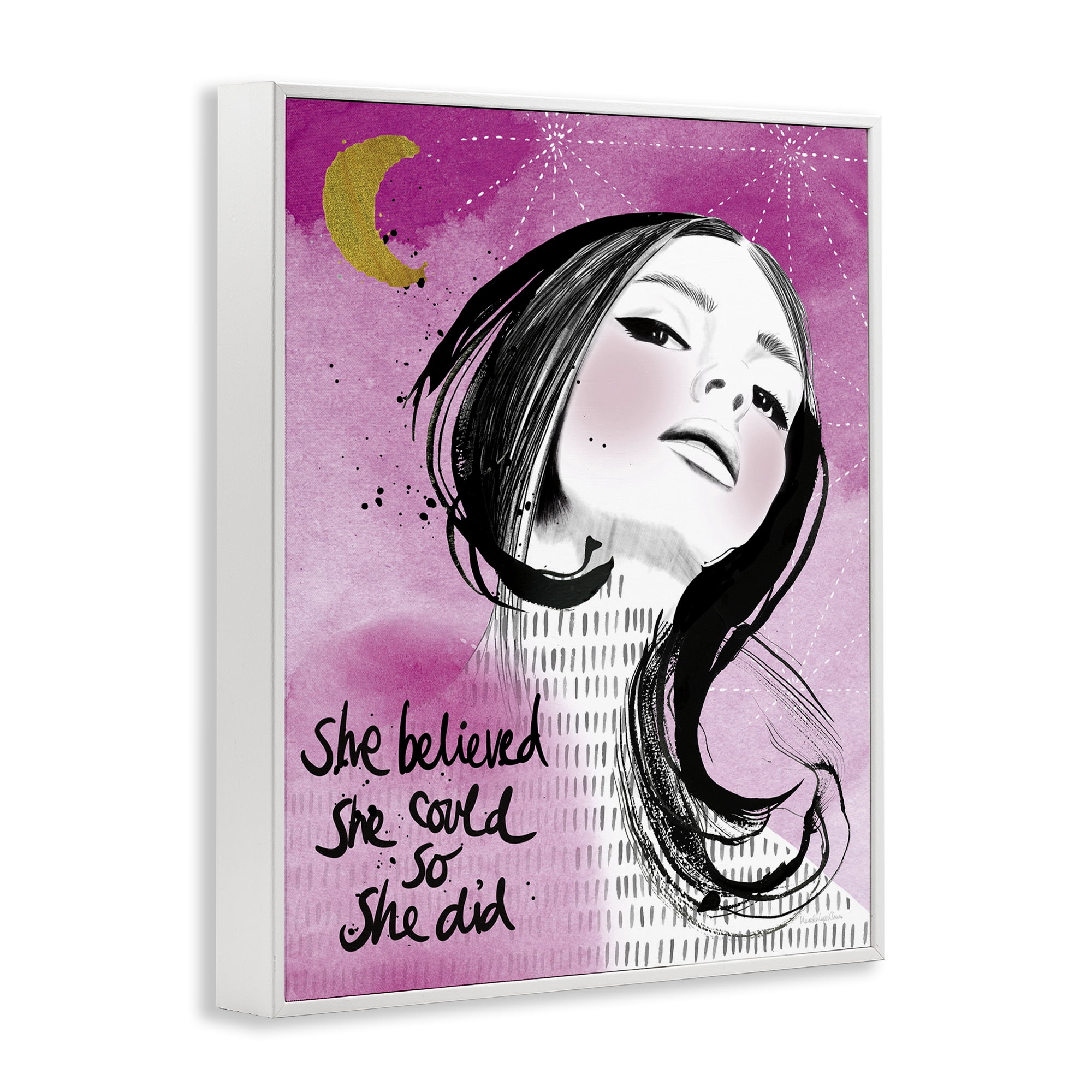 Stupell Industries Inspirational So She Did Novelty Painting White Framed Art Print Wall Art, 24 x 30
