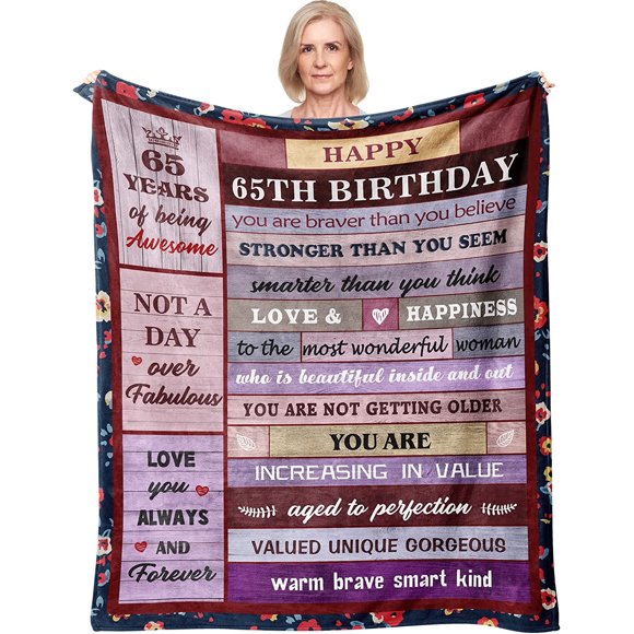 Cadeaux de 65e Anniversaire pour Femmes Couverture 60"X50 Pouces - Cadeaux pour Femme de 65 Ans - Cadeaux de 65 Ans pour Femmes - Cadeaux de 65e Anniversaire pour Elle - Décorations de 65e Anniversaire pour Hommes Maman Grand-Maman