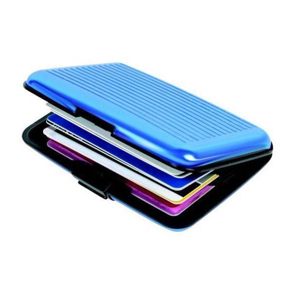 Portefeuille Sécurisé à Numérisation Blocage RFID Portefeuille en Aluminium à Numérisation et Porte-Cartes de Crédit Étui pour Cartes d'Affaires Étui d'Identité pour Hommes Femmes (Bleu)