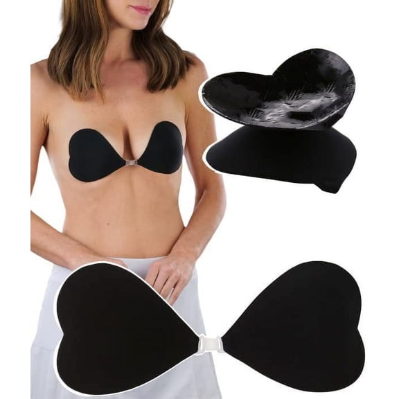 ToBeInStyle Women's Single Pair Self Adhesive Heart Shaped Cleavage Enhancing Lift Bra - Black
