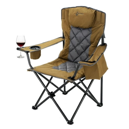 ARROWHEAD OUTDOOR Portable Folding Camping Quad Chair w/ 6-Can Cooler Cup & Wine Glass Holders Heavy-Duty Carrying Bag Padded Armrests Headrest & Seat Supports up to 450lbs USA-Based Support
