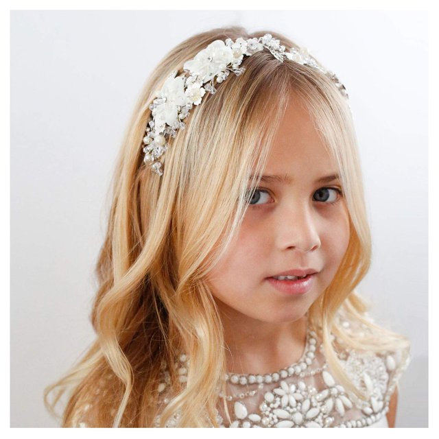 Tocado para niña con flores de tul, color marfil, SWEETV, para boda