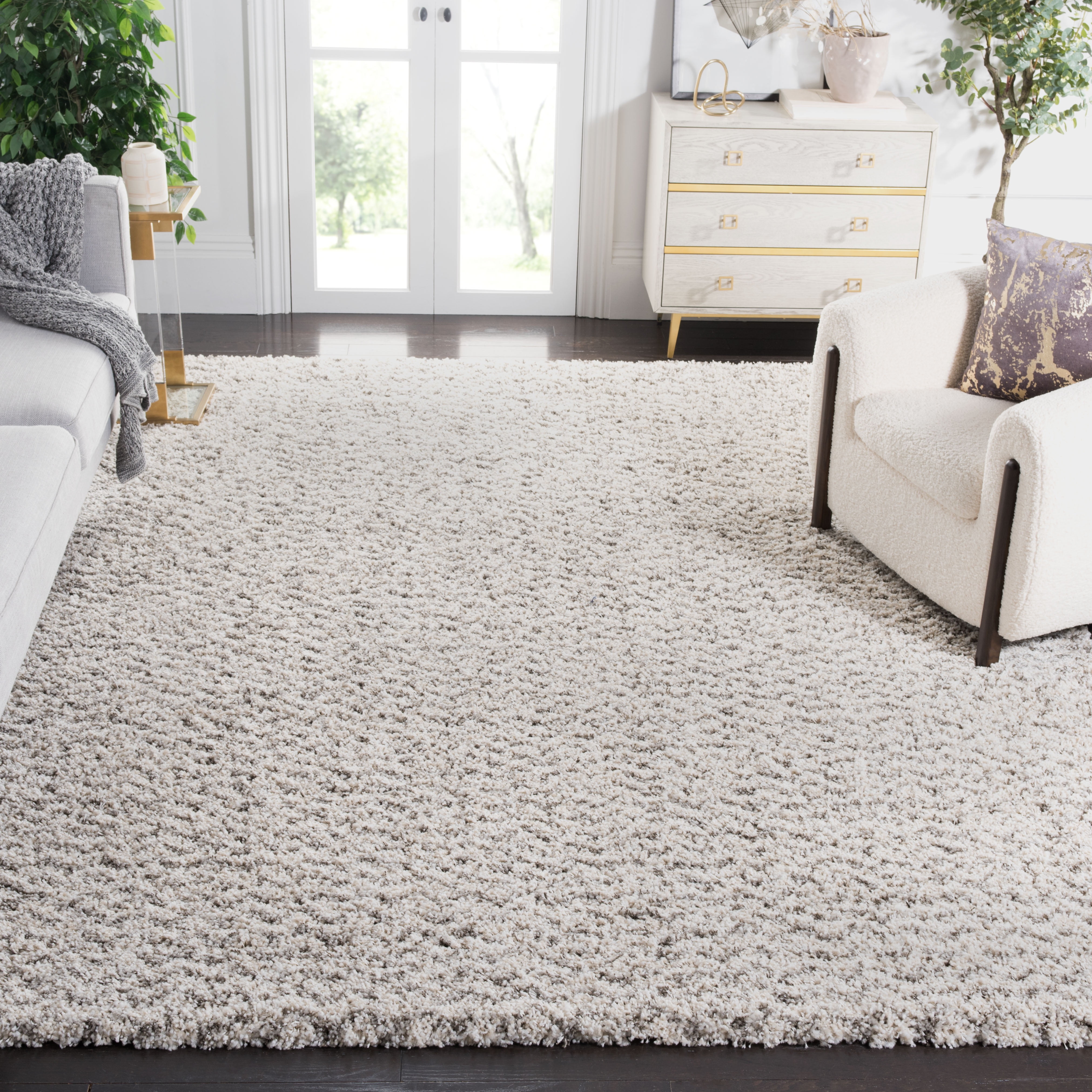 SAFAVIEH (サファビア)プラッシュエリアラグ アイボリー/グレー SAFAVIEH Glamour Tashi Abstract Area Rug, Light Grey/Ivory, 5' x 8