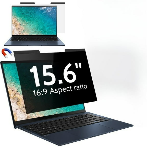 Magnetic Laptop Privacy Screen 15.6 inch for 16:9 Computer Monitor, 15" Removable Anti Glare Protector Blue Light Filter Shield Compatible with Lenovo Hp Dell Acer Asus Thinkpad Envy Xps
