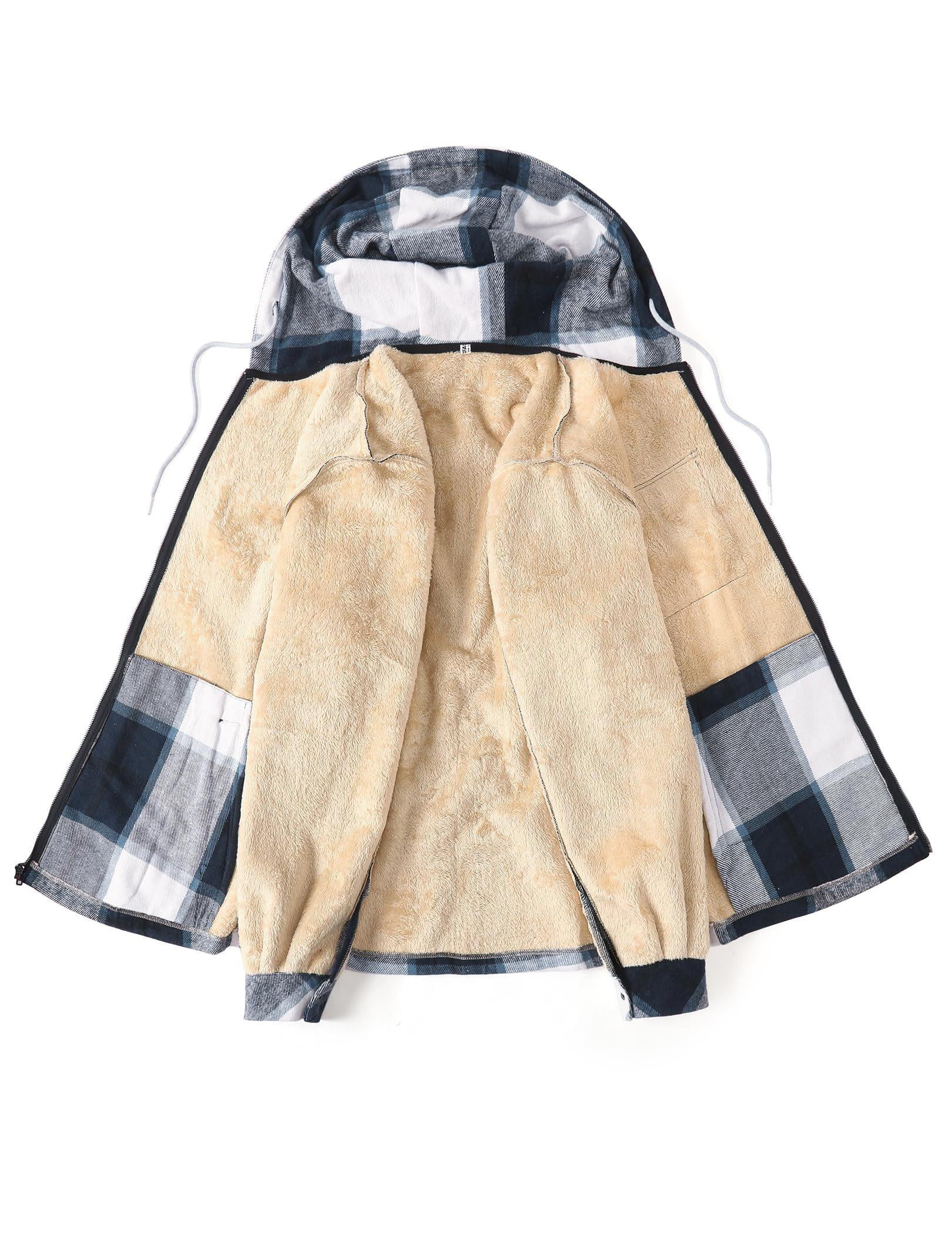 COOFANDY Men's Flannel Hooded Shirt Jacket Plaid Hoodie Zipper Sherpa Lined Winter Thermal Flannel