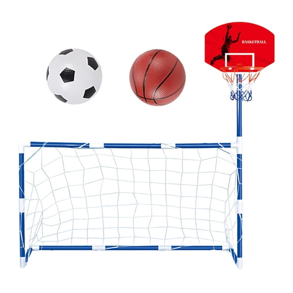 Aro de baloncesto con portería de fútbol 2 en 1, portería de fútbol portátil de fácil montaje, tablero de baloncesto para patio interior y exterior