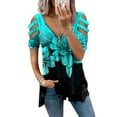 thumbnail image 1 of PALACLOTH Women Zipper Cold Shoulder Short Sleeve Blouse Top, 1 of 2