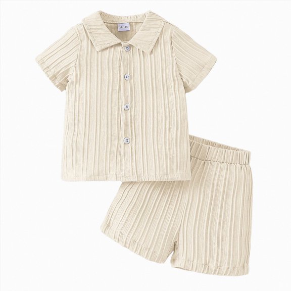 Nwiuh Toddler Baby Clothes Ribbed Button-Down Shirt Tops Shorts Pocket Outfit 2 PCS set 12 Months-5T Without Tee(Beige, 12-18 Months)