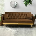 thumbnail image 5 of ACMEASE 70” Velvet Futon Sofa Bed with Adjustable Armrests and 2 Pillows, Convertible Futon Couch, Brown, 5 of 7