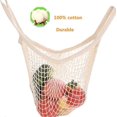 thumbnail image 3 of 3 Pieces Reusable Mesh Bag, Washable Premium Cotton Grocery Tote Bags, Fruit Vegetable Mesh Market Tote Organizer, Long Handle, Beige, 3 of 5