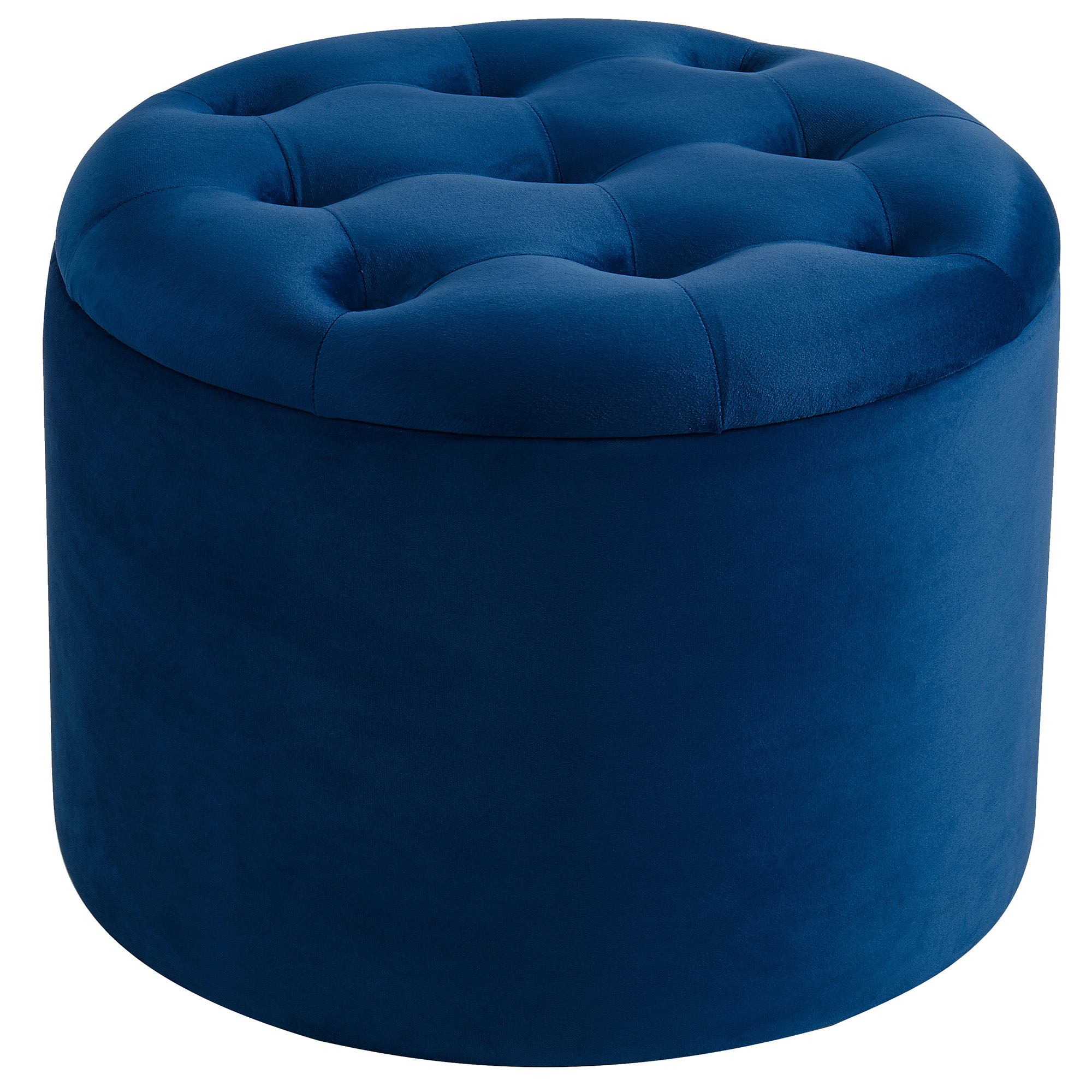 Button Tufted Velvet Storage Ottoman, Blue