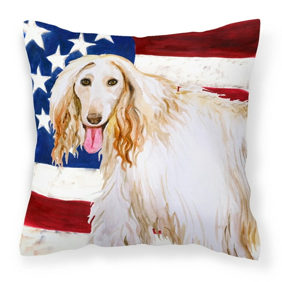 Carolines Treasures BB9702PW1414 Afghan Hound Patriotic Fabric Decorative Pillow  14Hx14W multicolor