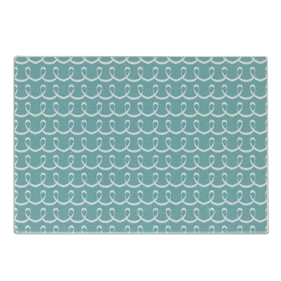 Turquoise Cutting Board, Party Themed Ocean Sealife Inspired Hand Drawn Lines Art Print, Decorative Tempered Glass Cutting and Serving Board, Small Size, White and Pale Blue, by Ambesonne