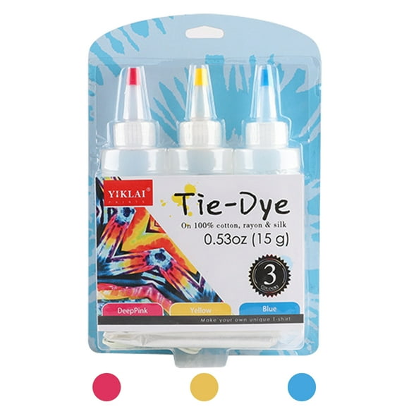 3 Colors DIY Tie Dye Kits Fabric Dye Set Fabric Paint 120ml/bottle with Rubber Bands Gloves Self-Sealing Bag Apron for Kids Adults