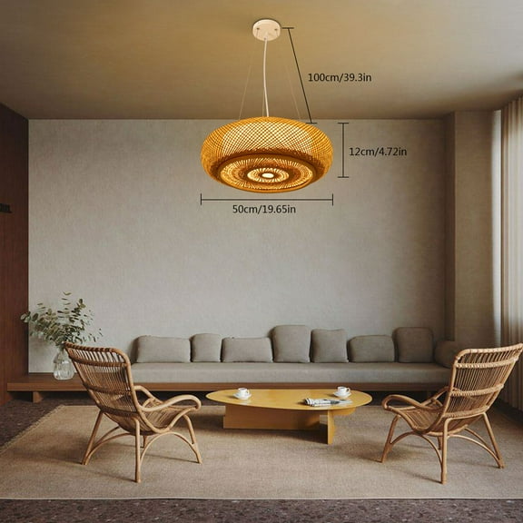 Handwoven Rattan Pendant Lamp Ceiling Light Bamboo Chandelier  Drum Shape