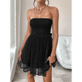 thumbnail image 4 of Women's Summer Cocktail Dress - Tube Ruched Ruffle Mini Dress Black L, 4 of 10