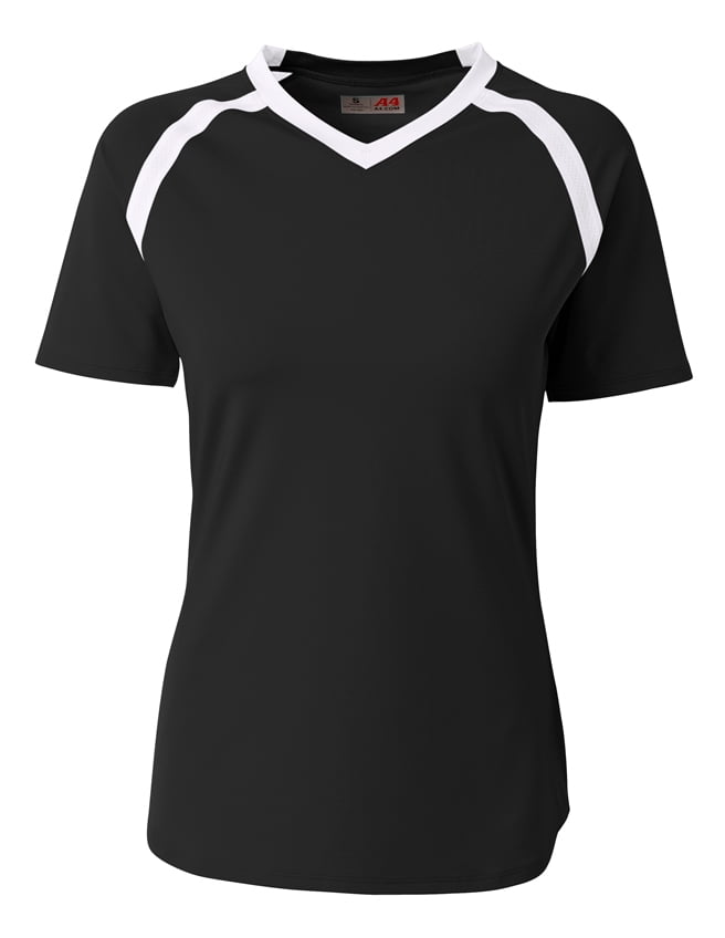 A4 Teen Ace Short Sleeve Volleyball Jer For Teen Female in Black/White | NG3019