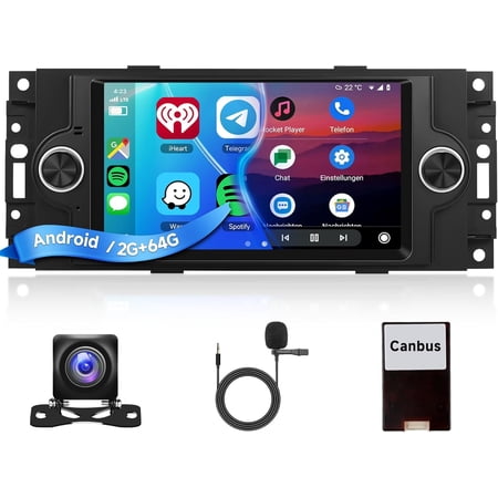 Podofo 2+64G Car Radio Stereo for Dodge Ram 1500/2500/3500 (06-08),Dodge Durango (05-2008),Chrysler 300 Touring/300C/300M (05-07),Jeep Grand Cherokee (05-09) WiFi Wireless Carplay Android Auto,6.2“