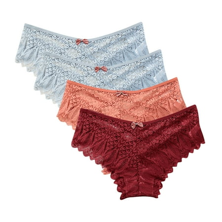 Womens Underwear High-Cuts Lace Thongs for Women  Seamless Ladies Thong Briefs Underwear Lace Panties Plus Size Underpant Lace Thongs for Women 4 Pack Womens Underwear Stretch Wine XL