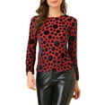 thumbnail image 5 of INSPIRE CHIC Women's Dots Prints Velvet Burn-Out Long Puff Sleeve Blouse M Red, 5 of 6