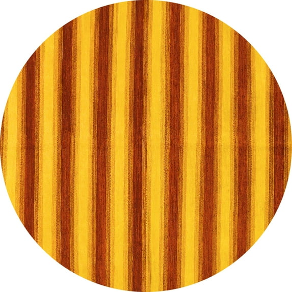 Ahgly Company Machine Washable Indoor Round Abstract Yellow Modern Area Rugs, 6' Round