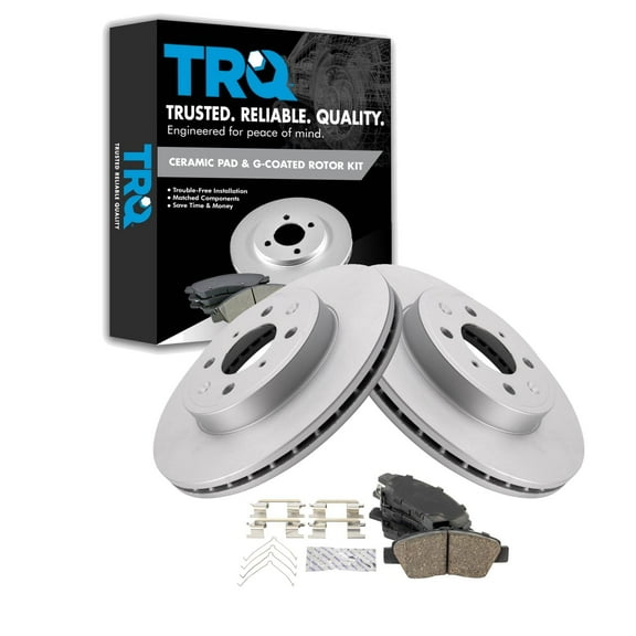 TRQ Front Brake Pad & Rotor Kit Brake Pads Brake Rotor Ceramic Premium G-Coated Fits Select 2015-2020 Honda Fit
