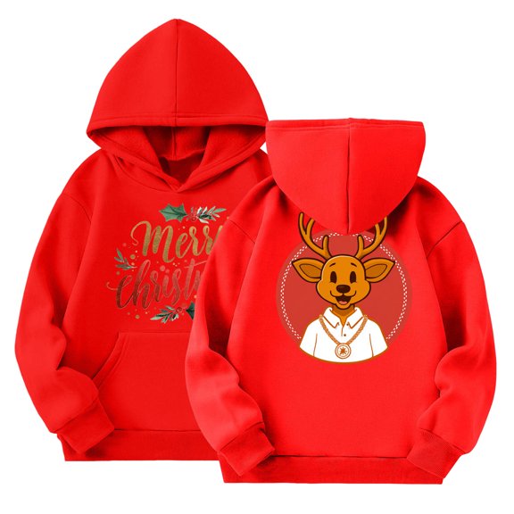 Staki Christmas Graphic Hoodies Girl Christmas Sweatshirt Casual Pullover Tops Christmas Hoodies for Girls(Red,4-5 Years)