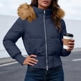thumbnail image 5 of Purcolt Women's Cropped Puffer Jacket with Furry Hood Long Sleeve Full Zip Warm Winter Coats Casual Thick Outerwear, 5 of 8