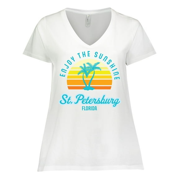 Inktastic Summer Enjoy the Sunshine St. Petersburg Florida in Blue Women's Plus Size V-Neck T-Shirt