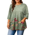 thumbnail image 2 of Sewkxo Plus Size Tops for Women Loose Fit 3/4 Length Shirts Crew Neck Print Blouse Spring Summer Fashion Clothes,Green 2XL, 2 of 6