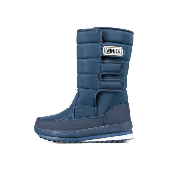 Ritualay Unisex Winter Boot Mid Calf Warm Shoes Faux Fur Snow Boots Casual Non Slip Walking Work Plush Lined Men's Navy Blue 10 Men