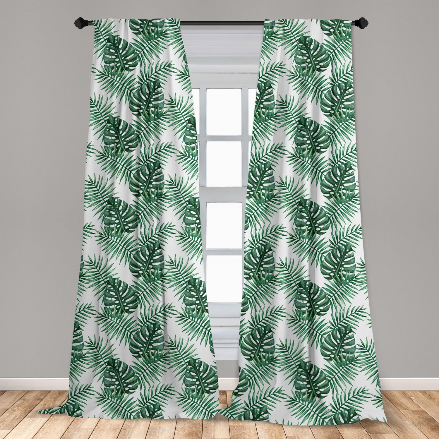 Tropical jungle plant leaves Window Drapes Short Kitchen Curtain 2 Panel 55"X39"
