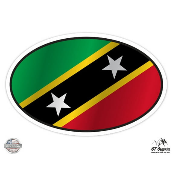 Saint Kitts and Nevis Flag Oval - 12" Vinyl Sticker Waterproof Decal