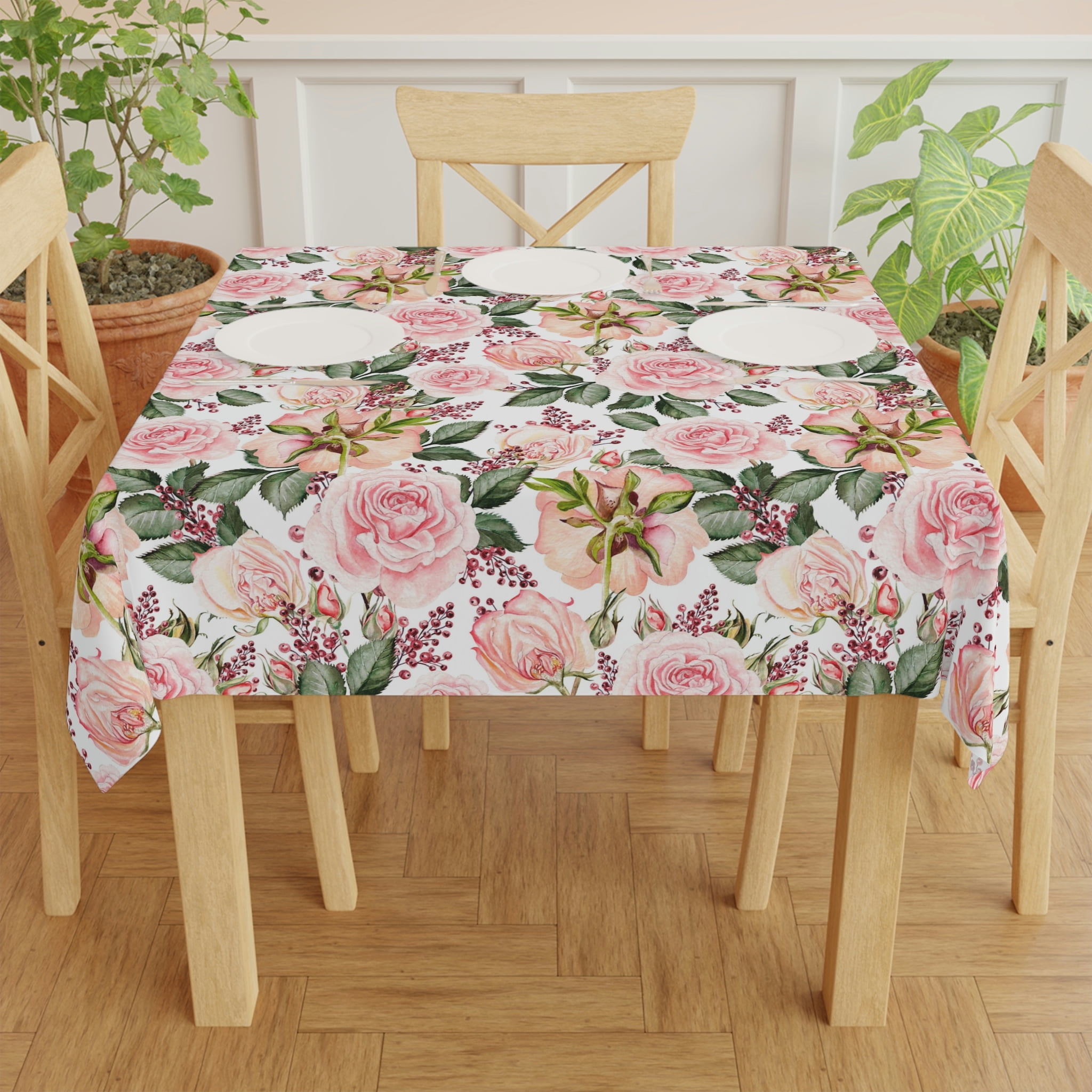 Pink Rose Floral- Bridge Tablecloth- Card Table Linen- No Iron ...