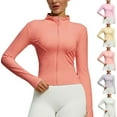 thumbnail image 3 of Womens Yoga Tops Lightweight Jacket Full Zip Up Cardigan Athletic Workout Jackets Fall Gym Shirts Running Clothes with Thumb Holes Sports Jogger, 3 of 3