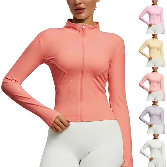 QATAINLAV Women's Athletic Full Zip Lightweight Workout Jacket with Thumb Holes Slim fit Yoga Gym Runing Cropped Tops, Watermelon Red, S