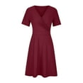 thumbnail image 4 of Aobny Womens Summer Dresses 2025 for Curvy Red Plus A-Line Mini V-Neck Short Sleeve Wrap Womens Beach Dresses, 4 of 6