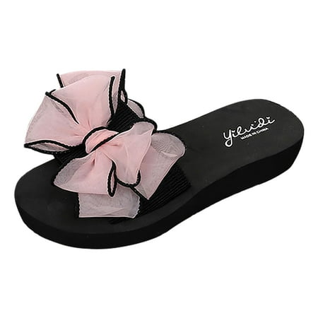 

zttd women s summer bowknot high heel fashion wedge heel thick sole beach slippers women s slipper a