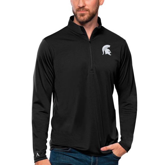 Men's Antigua Black Michigan State Spartans Tribute Quarter-Zip Top