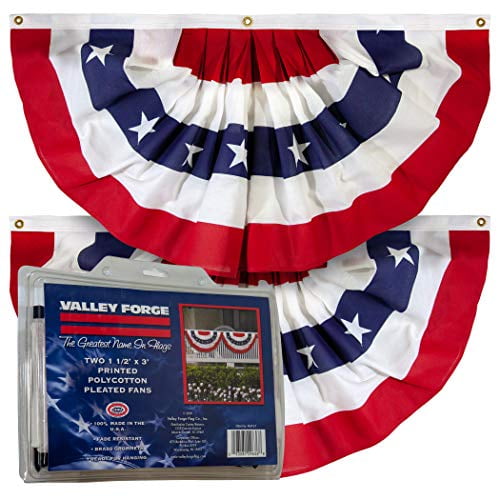 Valley Forge American Fan Flag 1.5' x 3' Polycotton Sentinel 100% Made in U.S.A. Stars and Stripes Bunting Canvas Header Brass Grommets 2-Pack Model ...