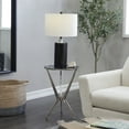 thumbnail image 2 of DecMode Modern Aluminum Hourglass Inspired with Round Glass Top Accent Table, 16"W x 24"H with Polished Silver and Frosted Glass Finish, 2 of 7