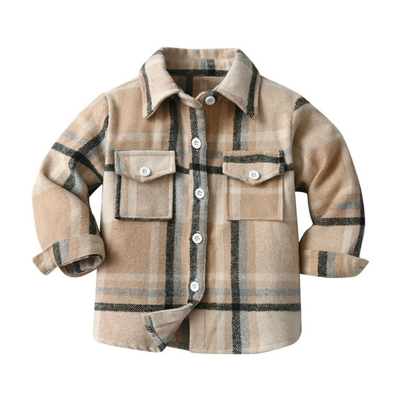 Coerni Boy Button Down Shirt Kids Plaid Flannel Shirt Outwear Toddler Plaid Shirt Boys Long Sleeve Shacket Coat Tops